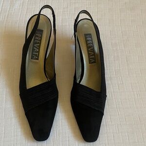 PREVATA Black Suede Pointed Slingback Mules